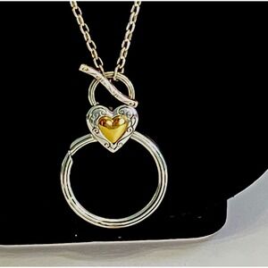 Silver‎ Tone Heart Toggle Necklace Round Pendant Charm